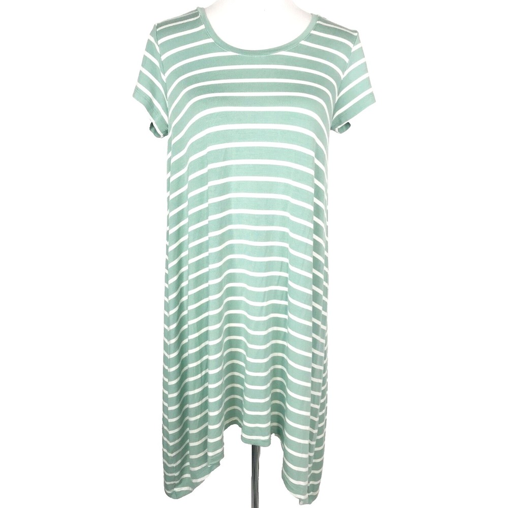 Matilda Jane Shirt Dress Womens Small Green Striped Asymmetrical Beachy Coastal